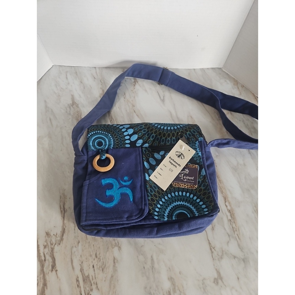 Kathmandu Imports Cotton Boho Crossbody Bag Nepal Pockets Fabric Blue